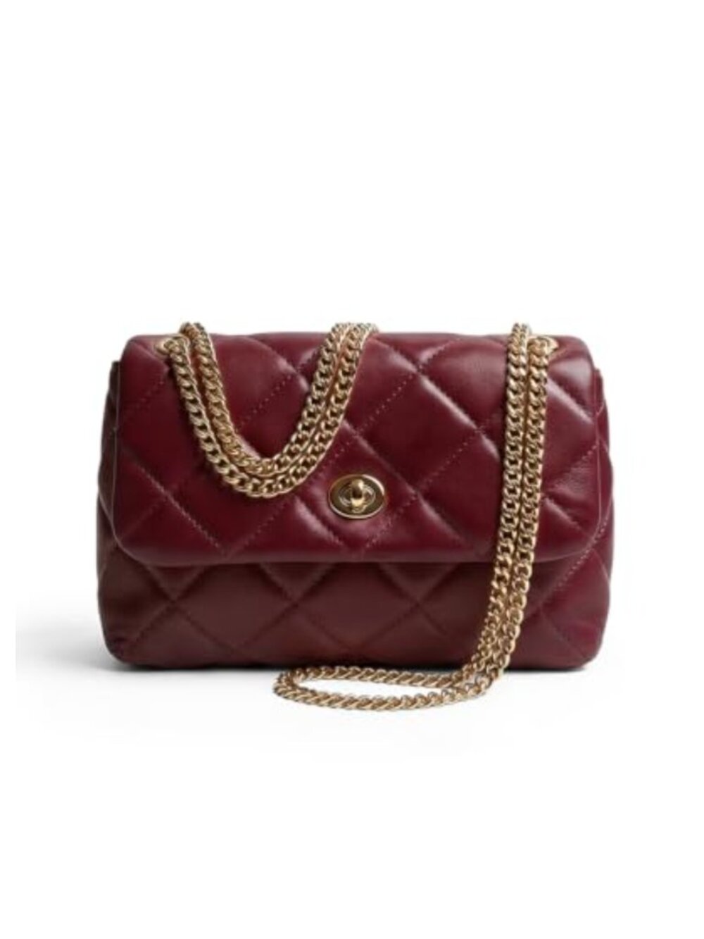 Quilted Crossbody Bag PU Vegan Leather Chain Strap Turn Lock Small Purse